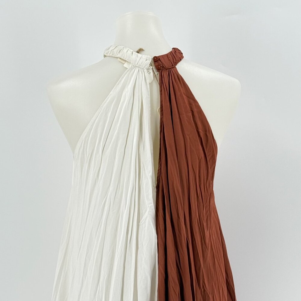 Letmebe Anthropologie XS Halter Maxi Dress Brown & White Colorblock Viscose - Picture 10 of 13